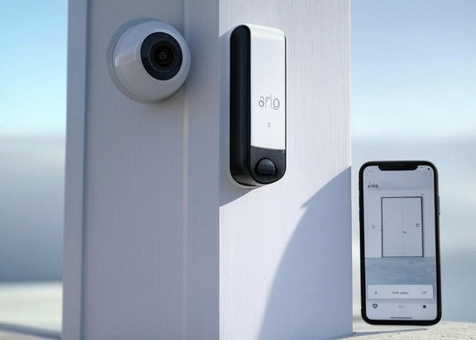 Arlo door lock hero image with smart lock and camera on front door