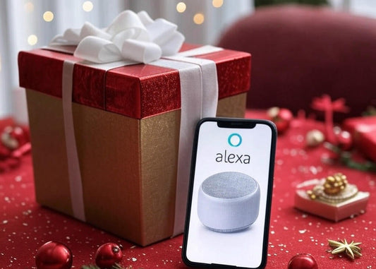 Best gifts for tech hero image with smart speaker gift and holiday decor