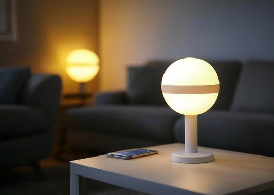 Best LED lamps for home hero image with smart lamp and warm lighting in living room