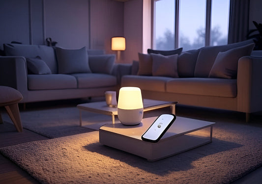 Best light bulbs for Google Home hero image with smart bulbs and Google Home device
