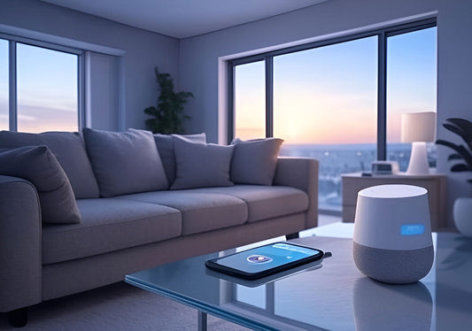 Best Matter light bulbs hero image with smart bulbs and Google Home device