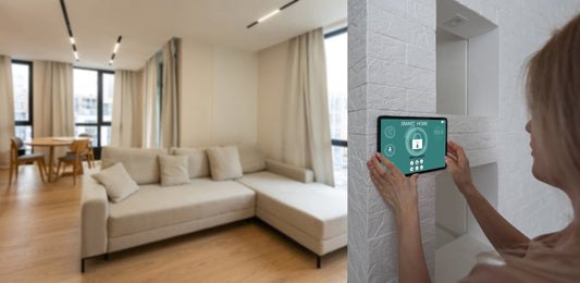 Smart home solutions hero image with smart devices in a modern living room