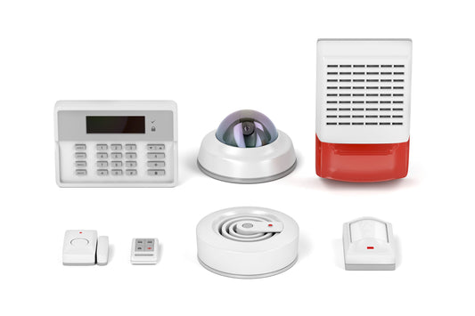 Smart intruder alarm hero image with security devices and smartphone alert