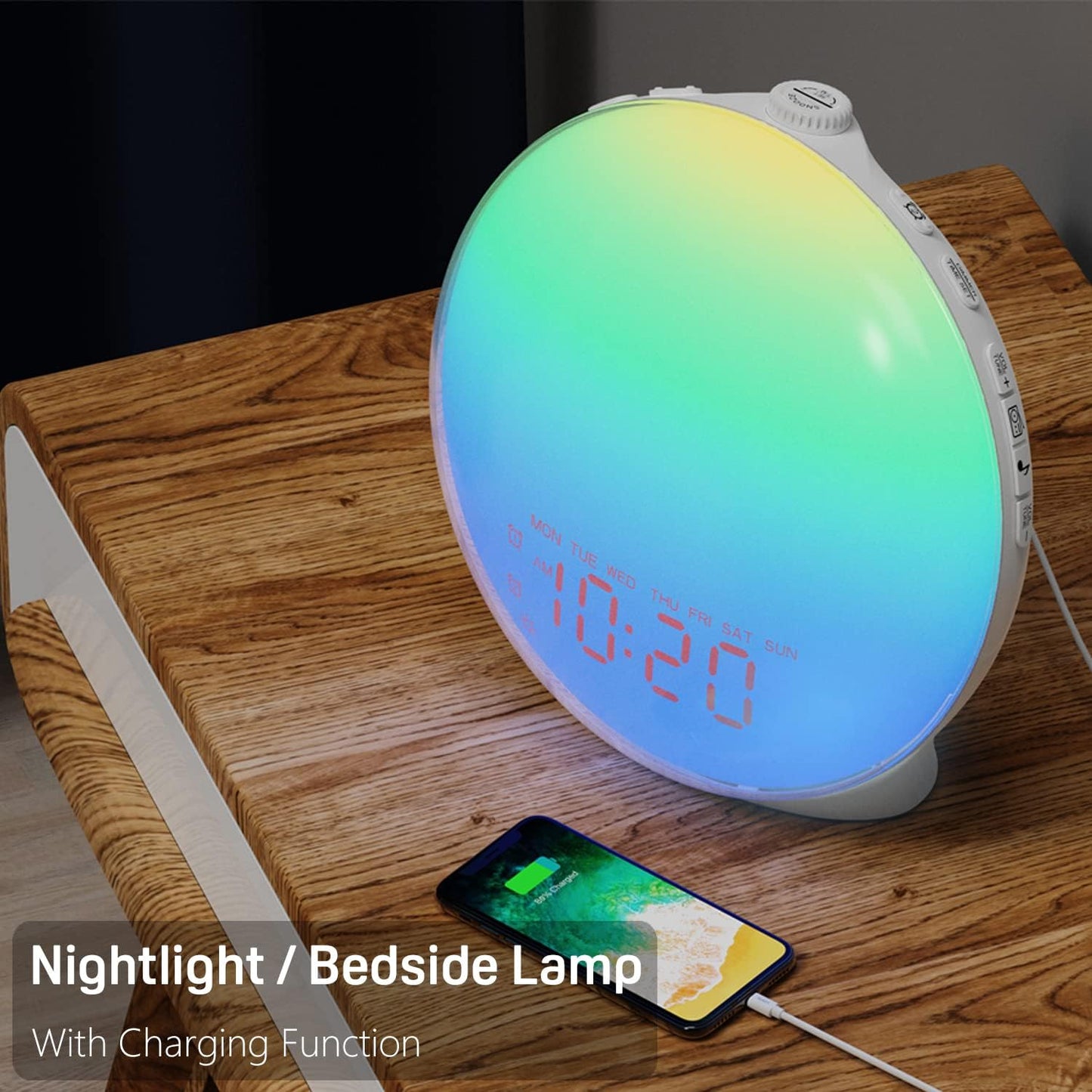 Sunrise Alarm Clock β Wake Up Light with Dual Alarms, FM Radio, 15 Colors, 8 Natural Sounds & Snooze for Kids & Heavy Sleepers (Gray Fabric)