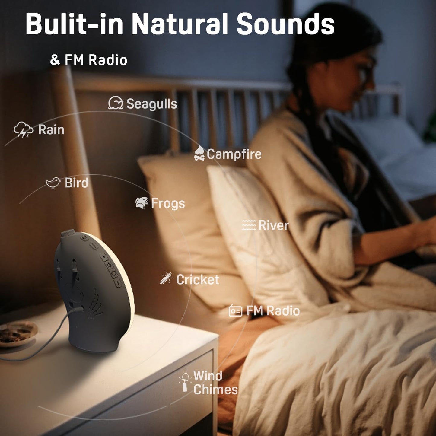 Sunrise Alarm Clock β Wake Up Light with Dual Alarms, FM Radio, 15 Colors, 8 Natural Sounds & Snooze for Kids & Heavy Sleepers (Gray Fabric)