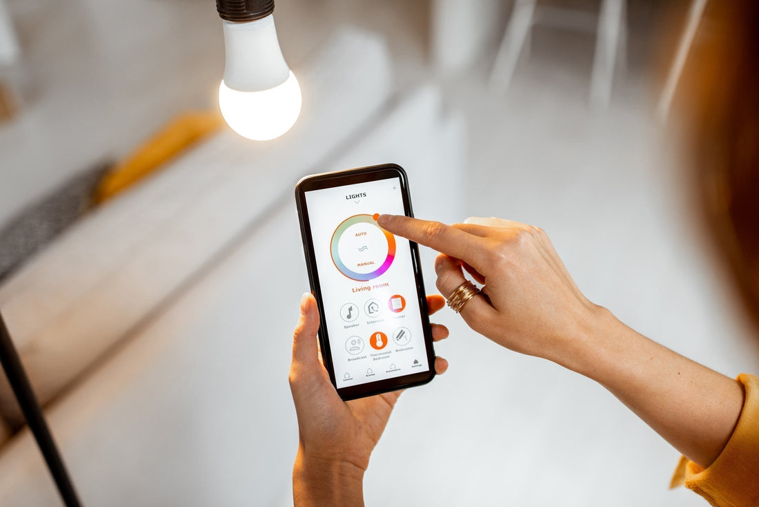 Bluetooth light bulb hero image with smart lighting in a cozy living room
