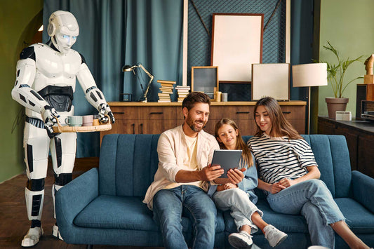 Smarter homes hero image with family using smart devices in a modern interior