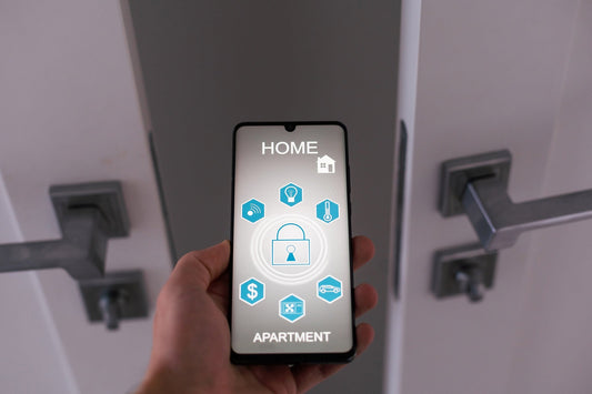 What is home application hero image with smartphone showing smart home app