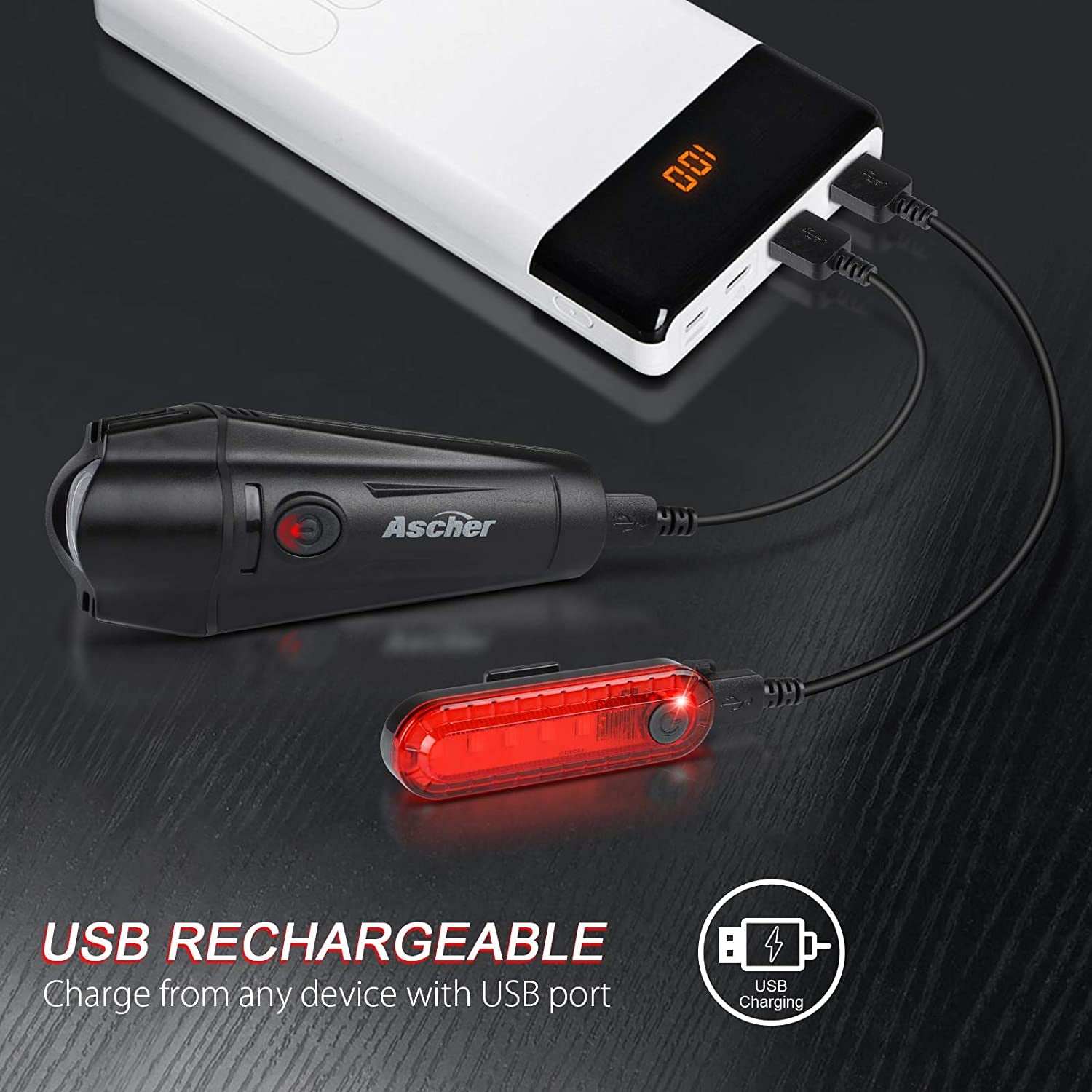 Ultra Bright Rechargeable Bike Light Set – 2000mAh USB Headlight & 330mAh Taillight, 4 Light Modes, IPX4 Waterproof, Front & Rear LED for Road, MTB, Night Cycling (Black)