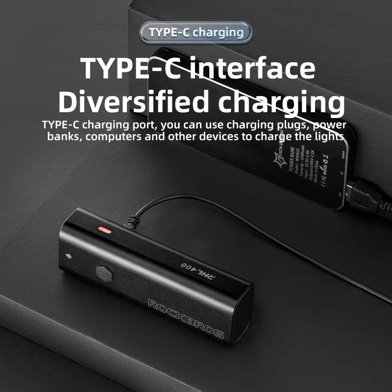 400LM / 200LM Rechargeable Bike Light – USB Type-C Front Bicycle Headlight, IPX6 Waterproof, Aluminum MTB & Road Cycling Flashlight