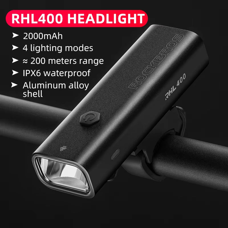 400LM / 200LM Rechargeable Bike Light – USB Type-C Front Bicycle Headlight, IPX6 Waterproof, Aluminum MTB & Road Cycling Flashlight