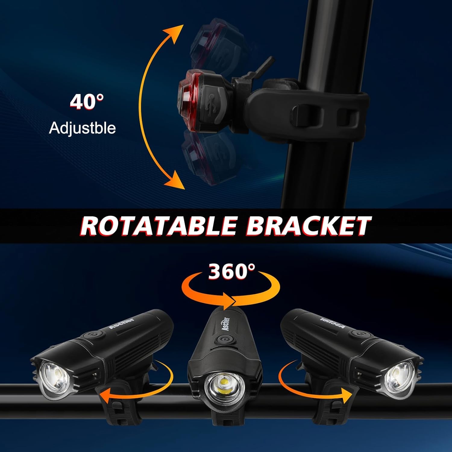 Ultra Bright Rechargeable Bike Light Set – 2000mAh USB Headlight & 330mAh Taillight, 4 Light Modes, IPX4 Waterproof, Front & Rear LED for Road, MTB, Night Cycling (Black)