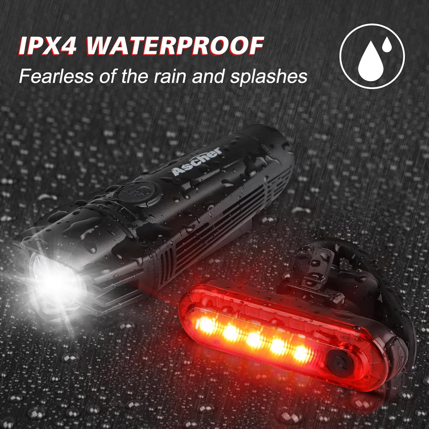 Ultra Bright Rechargeable Bike Light Set – 2000mAh USB Headlight & 330mAh Taillight, 4 Light Modes, IPX4 Waterproof, Front & Rear LED for Road, MTB, Night Cycling (Black)