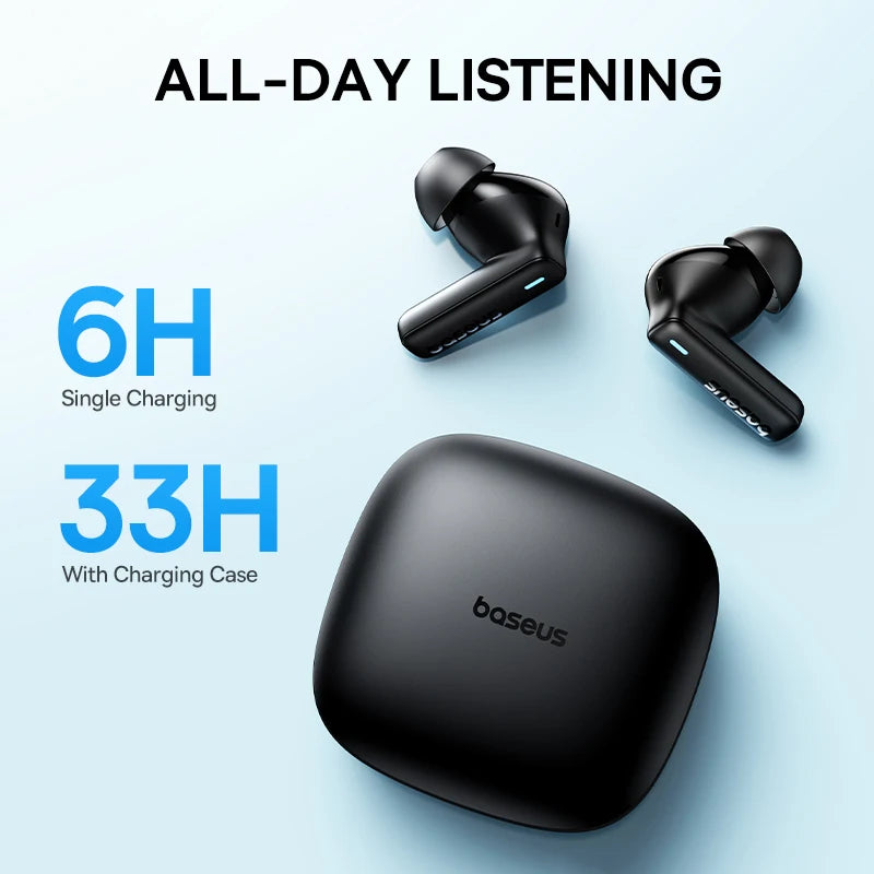 Baseus Bowie E19 Wireless Earbuds Bluetooth 5.3 | Deep Bass, 33H Battery Life, IPX5 Waterproof, Touch Control, ENC Dual Mic – Compact TWS Earphones for iPhone & Android