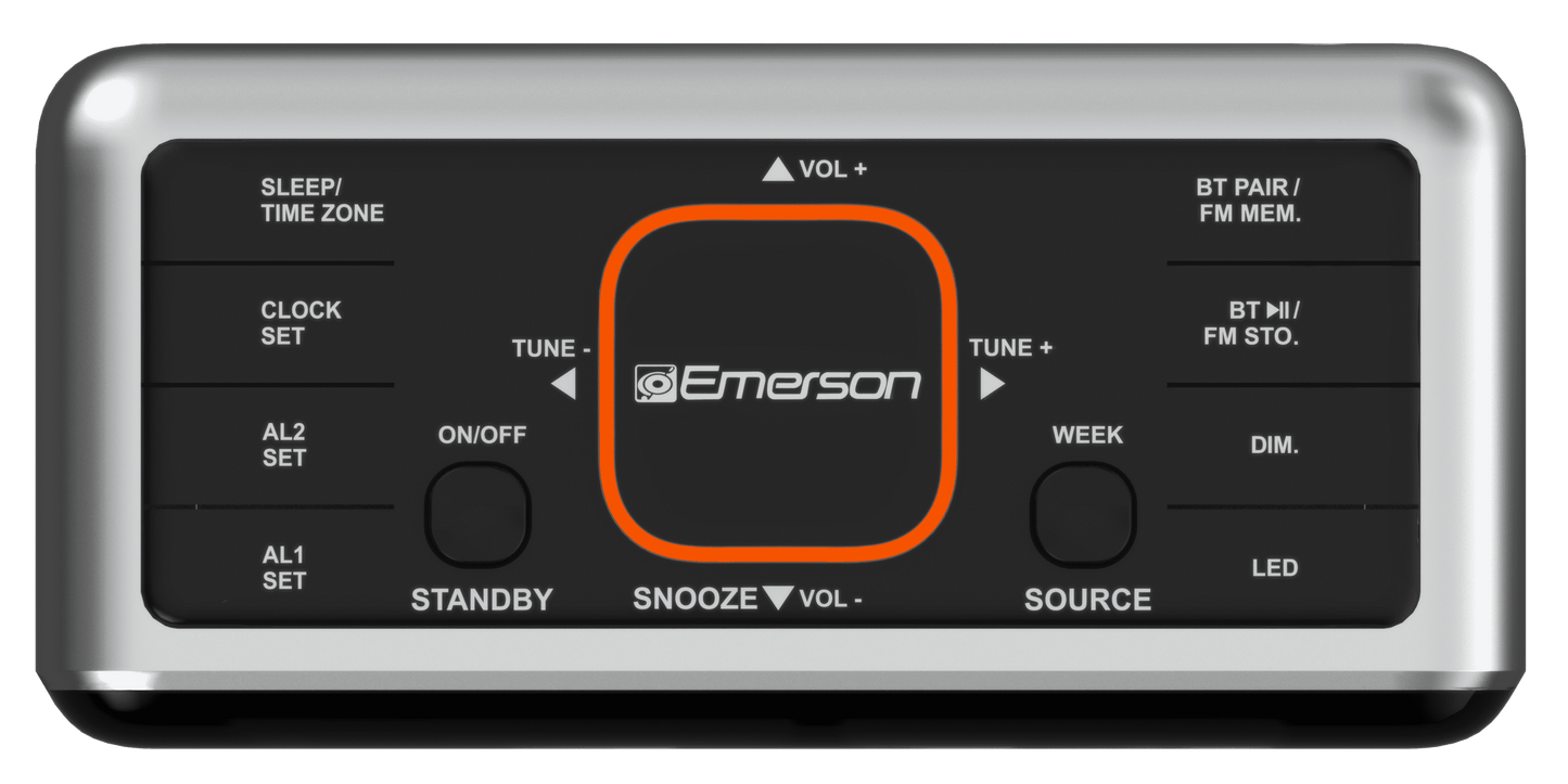 Emerson SmartSet Dual Alarm Clock Radio – Bluetooth Speaker, USB Charging, FM Radio & 1.4" Orange LED Display (CKS1521)