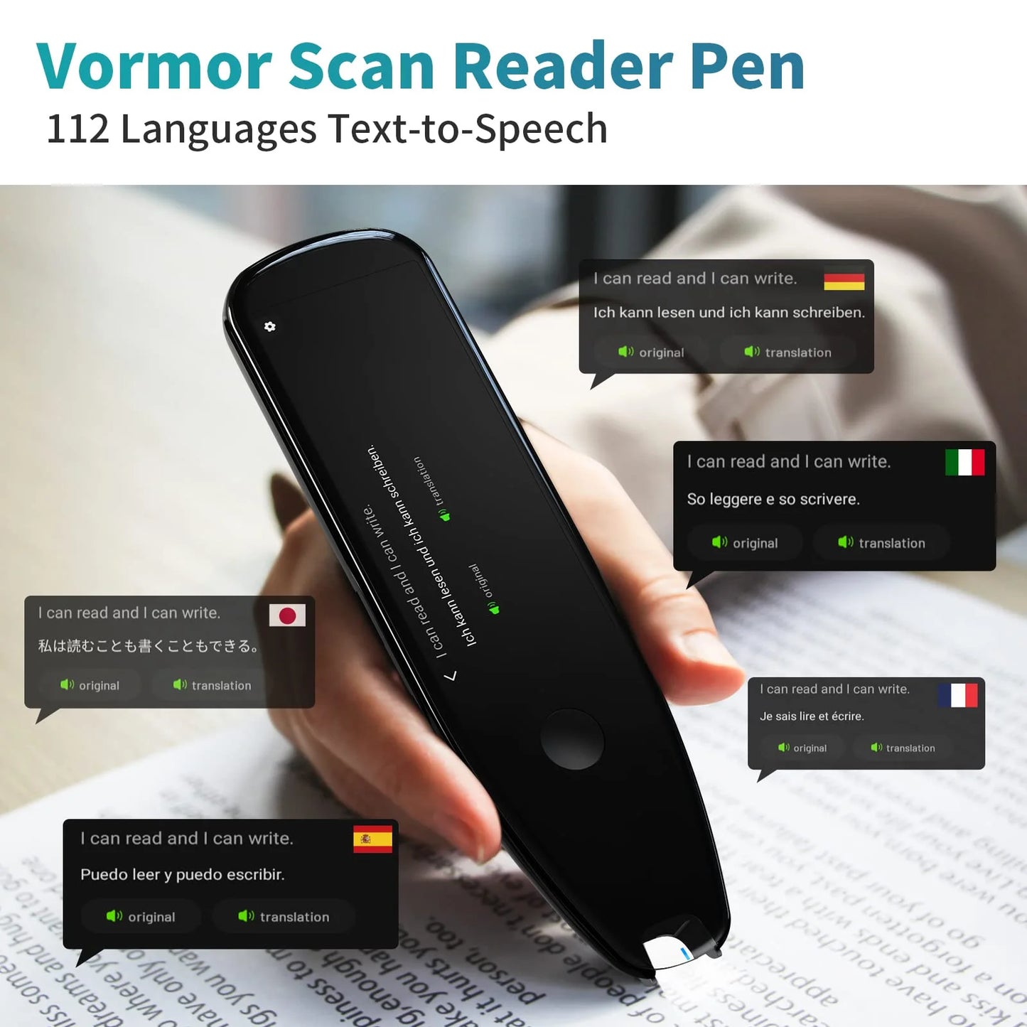 Vormor Smart Translator Pen – 112-Language Scanner & Reader for Dyslexia, Travel & Learning | Offline & Real-Time Translation with Voice & Camera