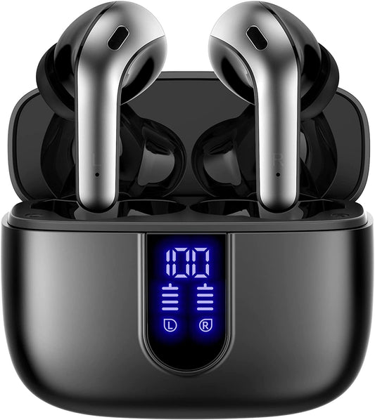 Bluetooth Wireless Earbuds with LED Power Display & Wireless Charging Case – 60H Playtime, IPX5 Waterproof In-Ear Headphones with Mic for Running, Gym, TV, Phone, Laptop – TAGRY X08 (Black)