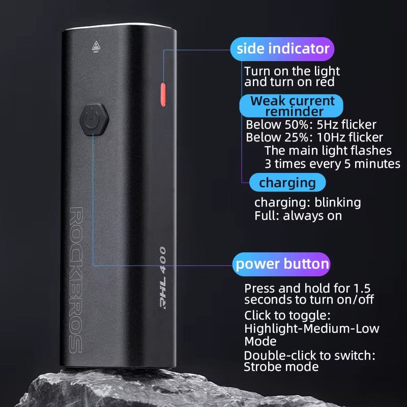 400LM / 200LM Rechargeable Bike Light – USB Type-C Front Bicycle Headlight, IPX6 Waterproof, Aluminum MTB & Road Cycling Flashlight