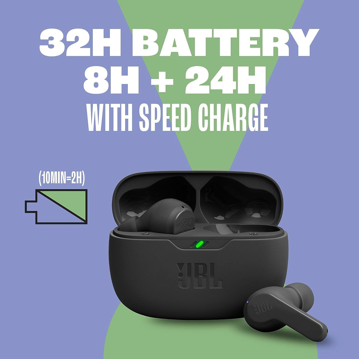 JBL Vibe Beam – True Wireless Bluetooth 5.2 Earbuds with Deep Bass Sound, 32H Battery Life, VoiceAware Calling, Water & Dust Resistant – Black