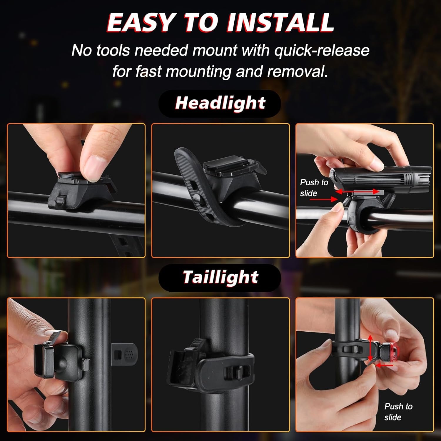 Ultra Bright Rechargeable Bike Light Set – 2000mAh USB Headlight & 330mAh Taillight, 4 Light Modes, IPX4 Waterproof, Front & Rear LED for Road, MTB, Night Cycling (Black)
