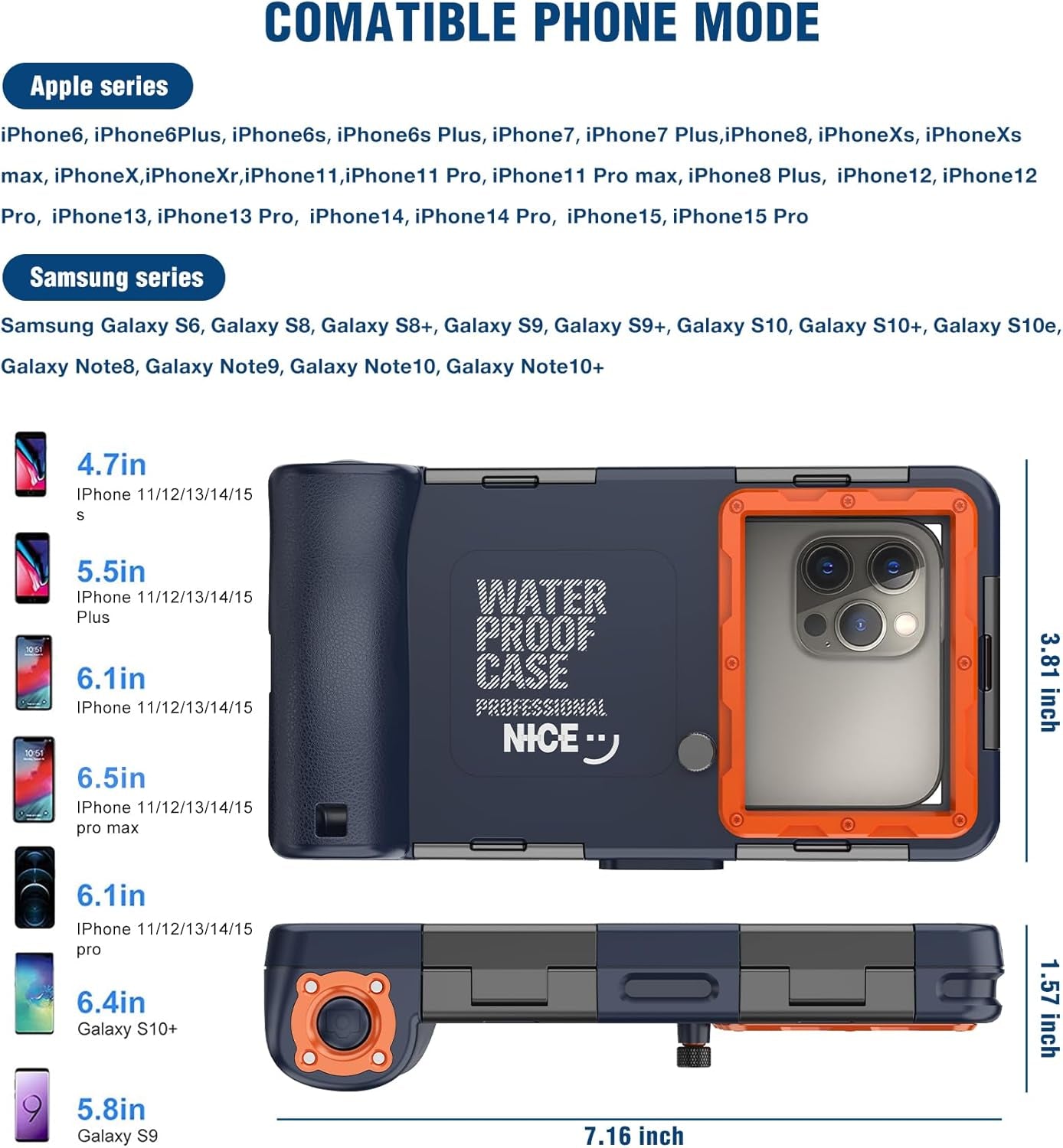 Underwater Snorkeling & Diving Phone Case – Waterproof Up to 50ft/15M, Universal Fit for iPhone 16/15/14/13/12 Pro Max, Galaxy S24/S23/S22/S21 & More