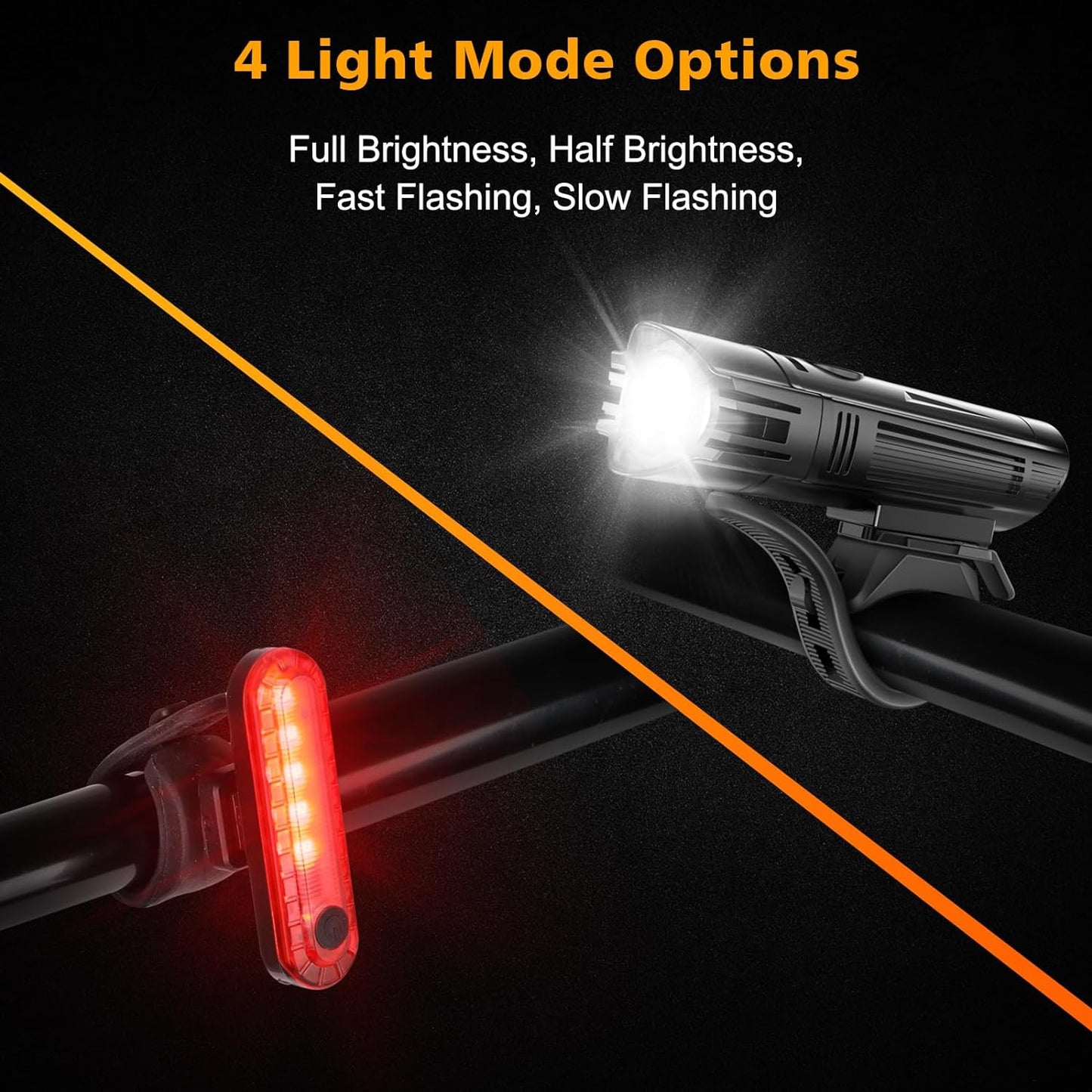 Ultra Bright Rechargeable Bike Light Set – 2000mAh USB Headlight & 330mAh Taillight, 4 Light Modes, IPX4 Waterproof, Front & Rear LED for Road, MTB, Night Cycling (Black)