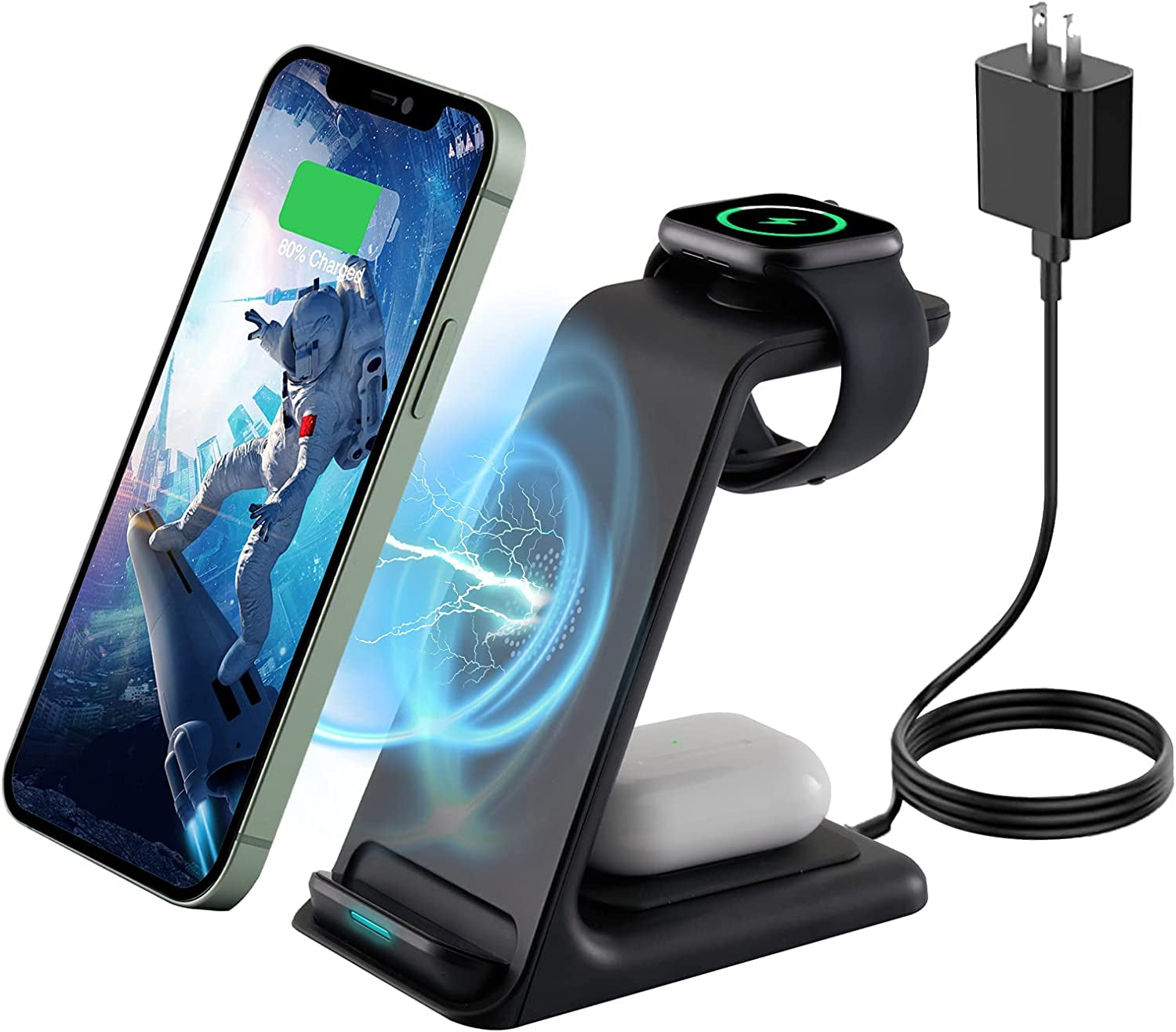 3-in-1 Fast Wireless Charger Station – For iPhone, Apple Watch & AirPods (Black)