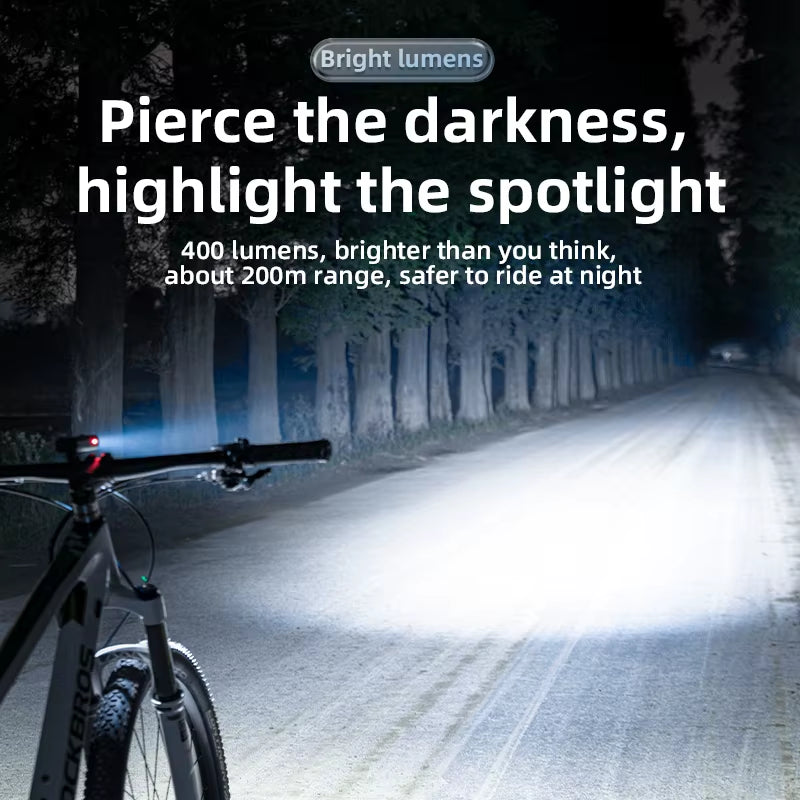 400LM / 200LM Rechargeable Bike Light – USB Type-C Front Bicycle Headlight, IPX6 Waterproof, Aluminum MTB & Road Cycling Flashlight
